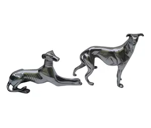 金属グレイハウンド犬像彫刻家の装飾のためのペアアルミニウム犬ペア像装飾のための置物