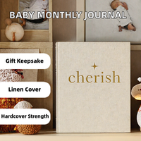 Journal de croissance de bébé A5 personnalisé en lin, reliure cousue, agenda rigide, carnet mensuel, cadeau