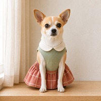 Vêtements personnalisés pour animaux de compagnie : Robe pour chien sans manches à col rond, jupe à motif losanges et rosette, pour fête de printemps, pour chiots et chats, vente en gros OEM