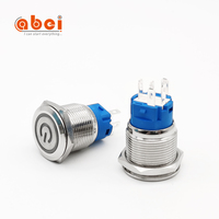 Interruptor de botón de metal de acero inoxidable, anillo de alimentación tipo LED luminoso, 19MM, con conector de cable