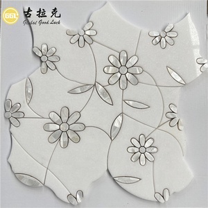 White Flower Marble Shape Mix Shell <strong>Pattern</strong> Waterjet Mosaic Wall <strong>Floor</strong> <strong>Tile</strong> - Product Image 1