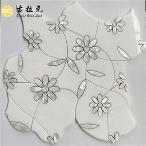 White Flower Marble Shape Mix Shell Pattern Waterjet Mosaic Tile