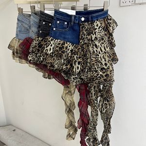 GX-2026 New Leopard-print Patched Denim <strong>Skirt</strong> Girl Gangster <strong>Frilly</strong> Cake <strong>Skirt</strong> Short <strong>Skirt</strong> - Product Image 2