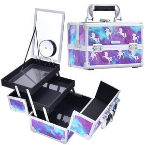 Lockable Aluminum <b>Makeup</b> Train <b>Case</b> with Mirror 2 Trays Portable Travel Cosmetic Organizer Box for Professional Beauty Artists - Product Image 1