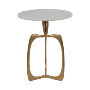 Tavolino Rotondo Moderno con Piano in Marmo e Base Scultorea in Alluminio per Comodino o Arredo Soggiorno - Product Image 1