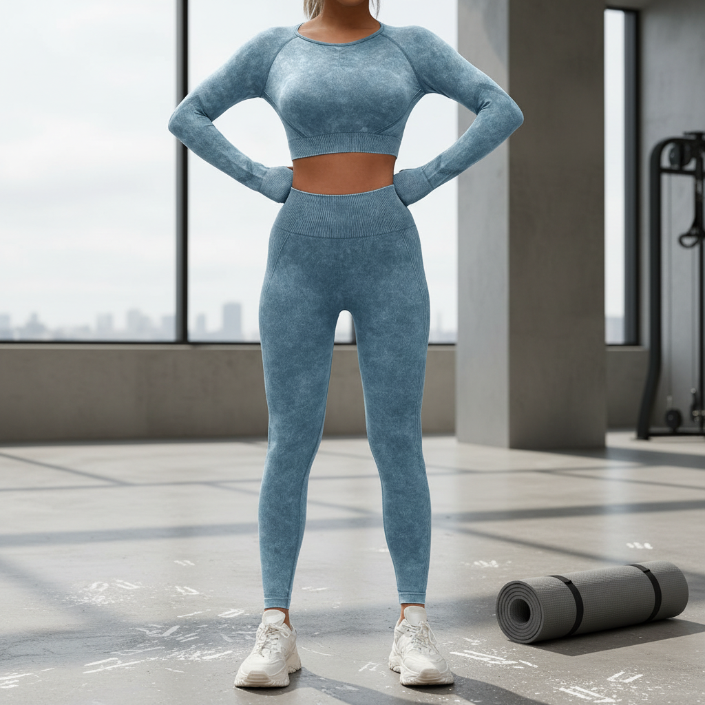 Full Length Yoga Top Legging Breathable Yoga Wear Set Seamless Knitting Four Way Stretch Spandex Nylon Gym Clothing