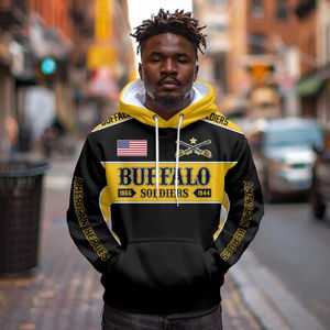 Sudadera con capucha <span class=keywords><strong>Buffalo</strong></span> <span class=keywords><strong>Soldiers</strong></span> para hombre-Negro/Amarillo con bandera americana, 1866-1944, Manga "American Heroes - Product Image 3