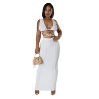 Ensemble robe sans manches dos nu à lacets et à nouer, style européen et américain, en dentelle de qualité supérieure pour femme