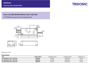 Tridonics 28002255 700MA 0-10V IP67 Salida a prueba de agua 14-28V Fuente de alimentación de luz LED 20W - Product Image 3