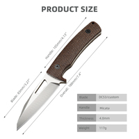 Couteau de chasse à lame fixe en acier à haute teneur en carbone, manche en Micarta, couteau de survie pour activités de plein air, outil EDC compact à lame pleine longueur