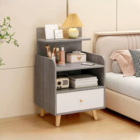Table de chevet artificielle avec étagère de rangement supérieure, armoire de chevet à deux tiroirs, petite table d'appoint à pieds en bois pour chambre à coucher