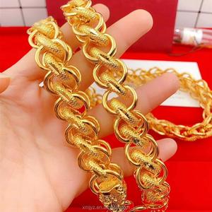Collier imposant plaqué <span class=keywords><strong>or</strong></span> pour <span class=keywords><strong>homme</strong></span>, style thaïlandais, en laiton doré de Dubaï, bijou exquis - Product Image 4