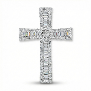 CUSTOM SILVER 10K/14K/18K GOLD PLATED LAB GROWN CVD DIAMOND CLASSIC ENGAGEMENT <b>GIFT</b> SWEATER CHAIN NECKLACE CROSS PENDANT - Product Image 1