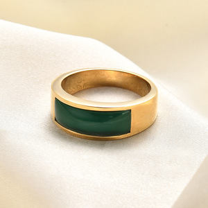 Anillo Geométrico de Ojo de Gato Verde en Acero Inoxidable y Titanio, Joyería para Mujer, Regalo para Ocasiones Especiales CG1705 - Product Image 2