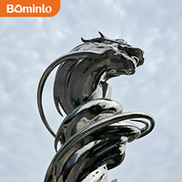 Sculpture de dragon en acier inoxydable poli miroir, torsion spirale, art métallique abstrait moderne de grande taille pour place extérieure