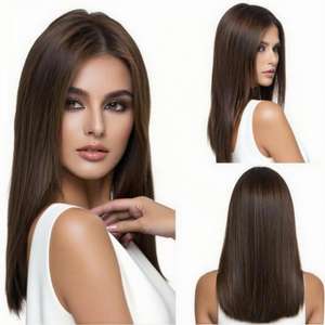 Perruque de <span class=keywords><strong>cheveux</strong></span> raides <span class=keywords><strong>mi</strong></span>-longs pour femmes <span class=keywords><strong>frange</strong></span> épaule-longueur ensemble de mode africaine européenne américaine petite casquette pour le commerce d'outre-mer - Product Image 1