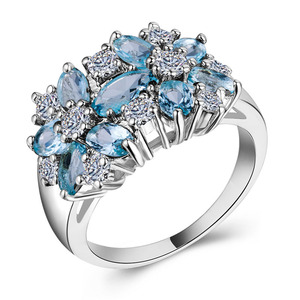 Bague pour femme en forme de fleur A036 avec zircons cubiques de laboratoire et pierres marquises serties à griffes, bijoux de mode pour mariage - Product Image 5