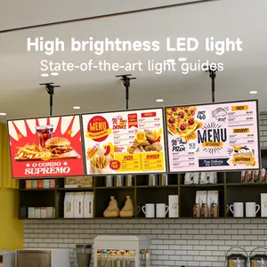 A1/A2 papan reklame bercahaya LED kaca Tempered ultratipis kotak lampu TV gantung untuk tampilan Menu di toko teh susu bentuk persegi panjang