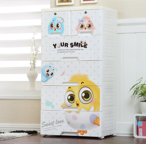 Armoire en <span class=keywords><strong>plastique</strong></span> colorée avec impression de dessins animés, armoire de rangement en <span class=keywords><strong>plastique</strong></span> pour bébé avec tiroirs et verrou - Product Image 1