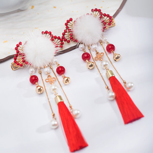 Liquidación de accesorios para el cabello Hanfu, pinzas para el cabello infantiles, pompones, borlas rojas, accesorios de estilo antiguo, adornos festivos para el cabello - Product Image 4