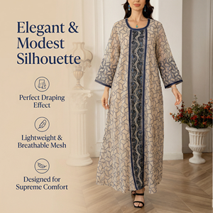 Abaya moderne à imprimé floral audacieux pour femmes, avec bordure blanche contrastante, col en V, motif abstrait, kaftan chic, robe maxi modeste pour tous les jours - Product Image 2