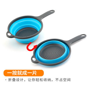 กระชอนพับได้พร้อมที่จับสำหรับล้างผักและผลไม้ในครัว สีเขียวและสีเทา - Product Image 5