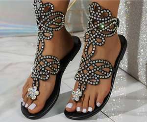 Nuevas Sandalias Europeas y Americanas <span class=keywords><strong>de</strong></span> Talla Grande con Punta Abierta y Tiras <span class=keywords><strong>de</strong></span> Pedrería para Mujer - Product Image 6