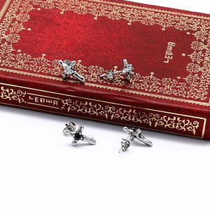 yunnique Silver Cross <b>Stud</b> <b>Earrings</b> With Diamond Inlay Claw Setting For Men And Women Fashion Jewelry - Product Image 4