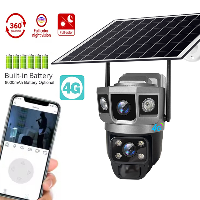 V380PRO Dual Lens 4MP Solar Battery Powered 4G LTE SIM Card IP PTZ Camera with Night Vision Memory Card & Cloud Storage