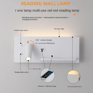 Applique murale intérieure à LED multifonctionnelle avec interrupteur de chargement de téléphone sans fil USB Applique murale de chevet Lecture - Product Image 3