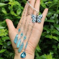 Pendientes de Gancho de Oreja de Cristal Natural con Borla, Acrílico, Mariposa, Estrella, Gancho Individual Plateado, Colgante de Cristal Curativo, Sin Perforación