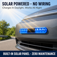 Barre lumineuse LED solaire pour voiture, mince, bleue, clignotante, anti-collision, avec capteur de vibration, lampe de signalisation en ABS, facile à installer