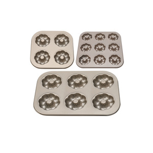 Non Stick Cake Pan 4 Cavity Flower Shape Baking Mold For Donut Cupcake Oven Safe Silver - Product Image 3