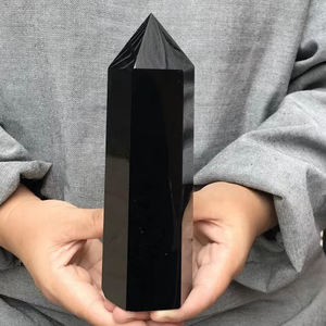 Obelisco di quarzo della grande torre di cristallo di ossidiana nera all'ingrosso per la guarigione - Product Image 3