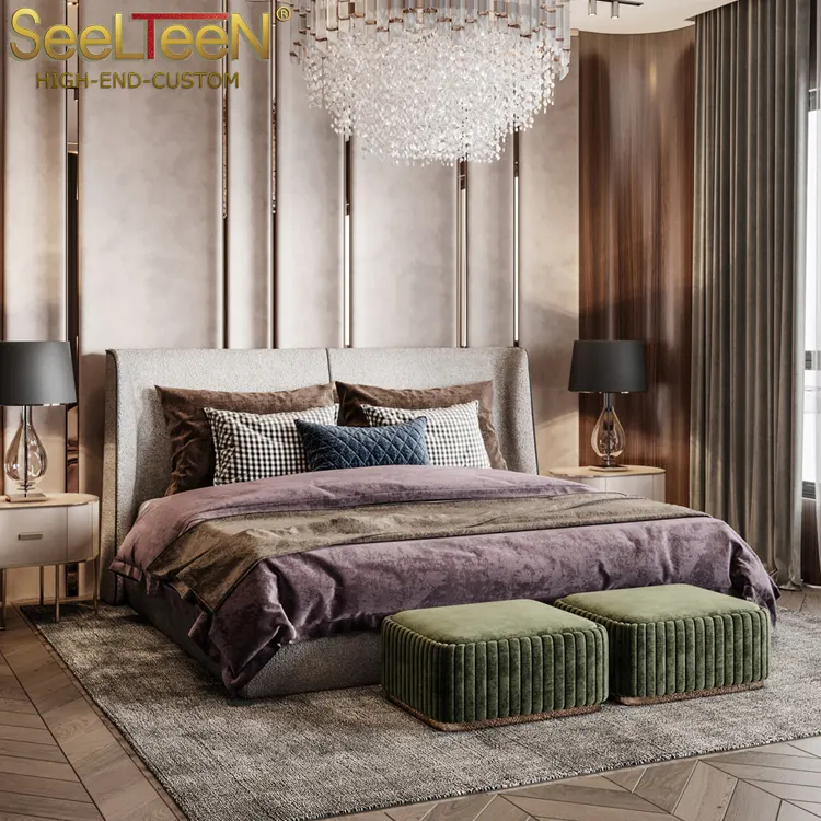 सरल डबल बेडरूम फर्नीचर सोफे कुर्सी के साथ मलेशिया शैली ठोस लकड़ी बिस्तर