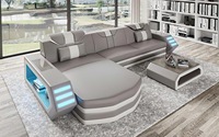 Canapé d'angle moderne en cuir LED futuriste, très vendu, pour salon, ensemble de meubles en cuir véritable de haute qualité
