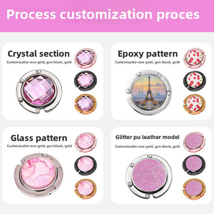 Crochet pour sac portable pratique et pliant en cristal avec logo personnalisé Crochet pour sac à boucle en métal incrusté de diamants - Product Image 2