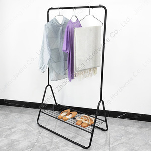 Simple Floor Standing <b>Clothes</b> <b>Rack</b> With Shoe Shelf For Home Bedroom Storage Organization Black Metal Frame Rectangle Design - Product Image 1