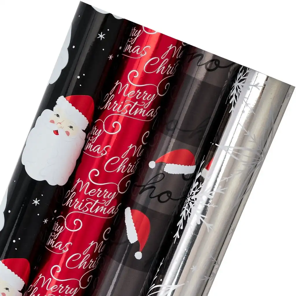 Kerst Ho Ho Ho Rood Zwart Inpakpapier 4 Rollen Set Cadeau Verpakking Papierrol Kerst Custom Cadeau Inpakpapier