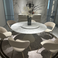 Table à manger rotative en marbre naturel ronde moderne de luxe italienne légère haut de gamme Table à manger en marbre blanc pour Villa