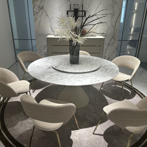 High End luce italiana di lusso moderno rotondo in marmo naturale girevole tavolo da pranzo in marmo bianco tavolo da pranzo per Villa - Product Image 2