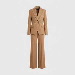 Costume <span class=keywords><strong>pantalon</strong></span> <span class=keywords><strong>femme</strong></span> camel kaki croisé, formel, pour le bureau, avec blazer <span class=keywords><strong>à</strong></span> revers pointus et <span class=keywords><strong>pantalon</strong></span> droit, 2 pièces, personnalisable OEM/ODM - Product Image 1