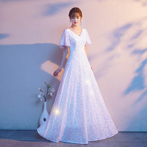 Evening Gown V Neck Glitter Long Dress Performance Party Wear Women's Formal Dress - Product Image 4