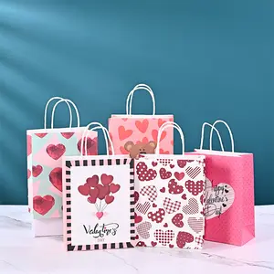 Wholesale 500pcs 6.69x3.15x8.66 inch Custom Valentine'S Day Pink Heart Craft Small Paper Gift Bags Kraft With Handles With Logo