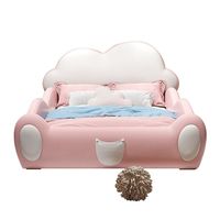 Lit d'enfant moderne au design nuage mignon avec toboggan et barrières de sécurité, cadre de lit rembourré doux pour garçons et filles
