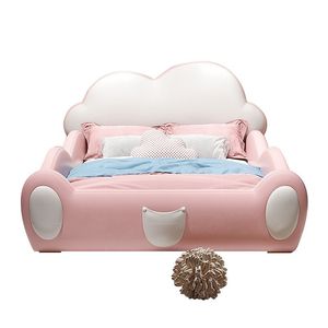 Lit d'enfant moderne au design nuage mignon avec toboggan et barrières de sécurité, cadre de lit rembourré doux pour garçons et filles - Product Image 6