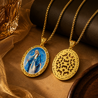 Collier pendentif TIMEMUSE Miraculeuse Vierge Marie avec pierre précieuse Lapis Lazuli peinte à la main pour articles catholiques