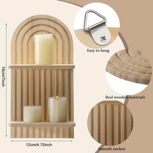 Wooden <b>Wall</b> <b>Mounted</b> <b>Shelf</b> 2 Tier Geometric Design For Candle Storage Living Room Bedroom Decor - Product Image 2