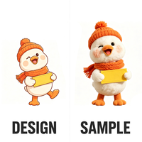 Peluche canard d'hiver personnalisée avec tenue bonnet et écharpe tricotés, et carte vierge pour impression de logo, jouet en peluche doux pour la saison.
