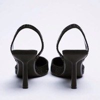 Zapatos de Tacón Alto con Tira Trasera de Cristal para Mujer, Tacones Finos para Boda con Pedrería, Tendencia de Moda, Zapatos Formales de Tacón Alto para Mujer